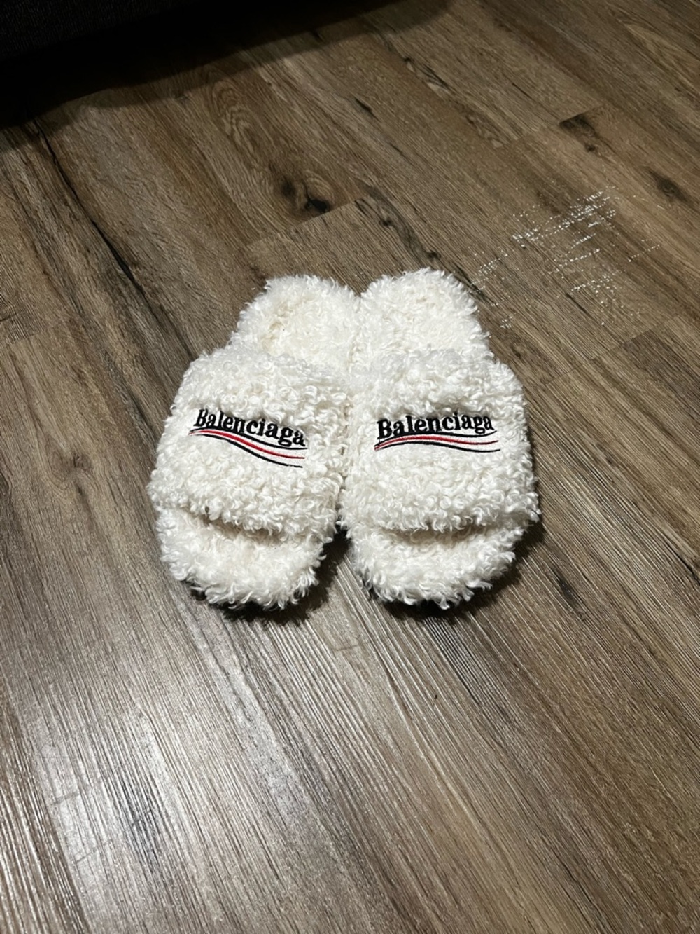 Women’s Slides Cream Fuzzy Slide Slippers with Logo